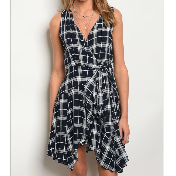 LAST Navy & White Plaid Dress 06023 - Picture 2 of 4